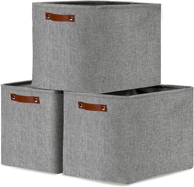 DULLEMELO Large Storage Baskets, 3 Pack Foldable Storage Baskets Bins for Colthes Organizer, Fabric Storage Organizer Baskets for Shelves Closet Nursery Toy Storage(Gray)-Ruum Studio Home