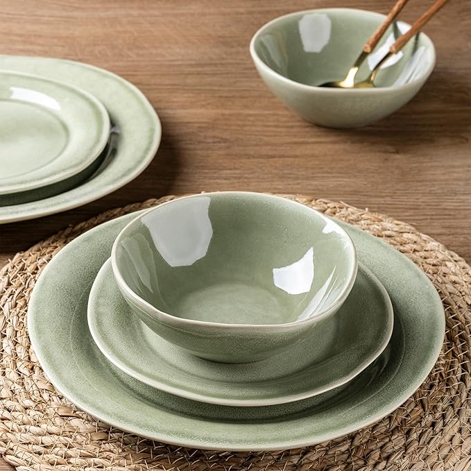 AmorArc Ceramic Dinnerware Sets, Handmade Stoneware Reactive Glaze Plates and Bowls Set, Scratch Resistant | Dishwasher & Microwave Safe Dishes Set, Service for 4 (12pc)-Ruum Studio Home