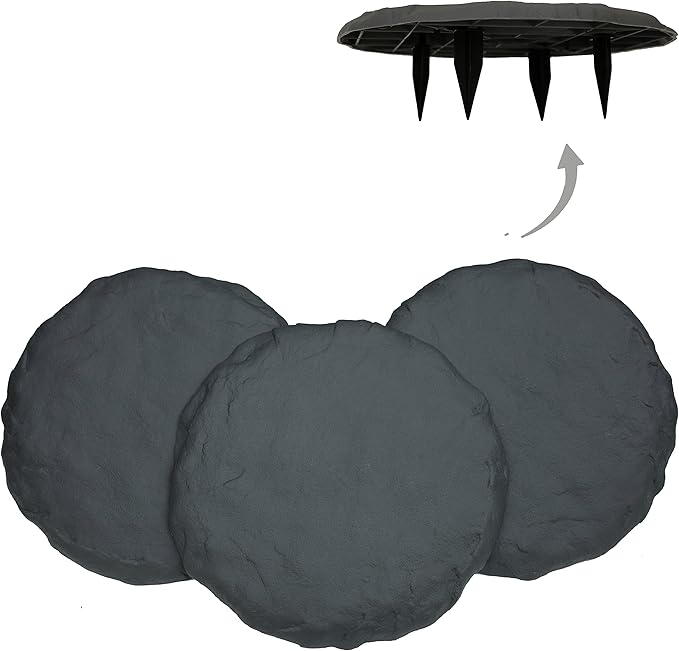 Ei Circular 15.5” Stepping Stones with Ground Stakes - Home or Garden Step Stones for Outdoor Walkway or Pathway Pavers - Resin Material (4, Slate Grey)-Ruum Studio Home