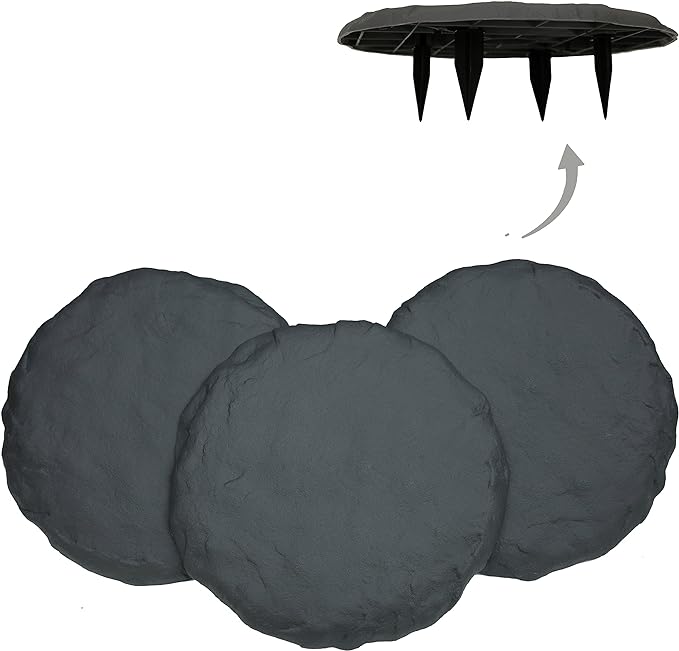 Ei Circular 15.5” Stepping Stones with Ground Stakes - Home or Garden Step Stones for Outdoor Walkway or Pathway Pavers - Resin Material (8, Slate Grey)-Ruum Studio Home