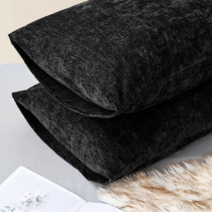 CaliTime Throw Pillow Covers Decorative 20 X 26 Inches Pack of 2 Cozy Chenille Standard Pillow Shams Cases for Couch Sofa Bed Living Room Home Black-Ruum Studio Home
