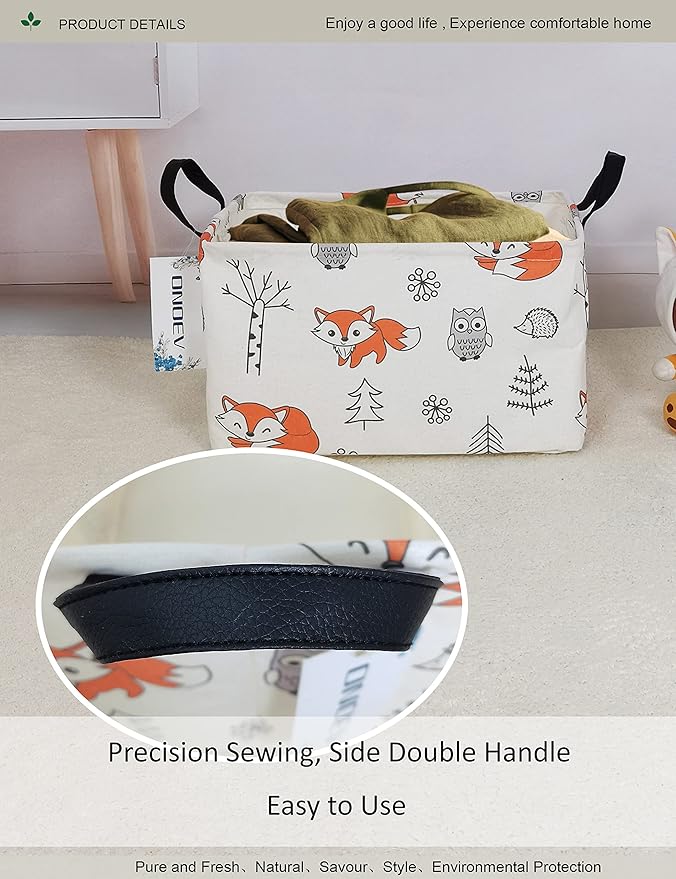 Rectangular Folding Laundry Basket,waterproof Canvas Basket,gift basket,Suitable for children's room,Office,Clothes,Toys Storage（Fox）-Ruum Studio Home