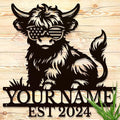 Personalized Highland Cow Name metal Signs,Custom Highland Cow Metal Shed Wall Decor,Black Metal Wall Art Plaques Outdoor wall Decorative Signage (Style C)-Ruum Studio Home
