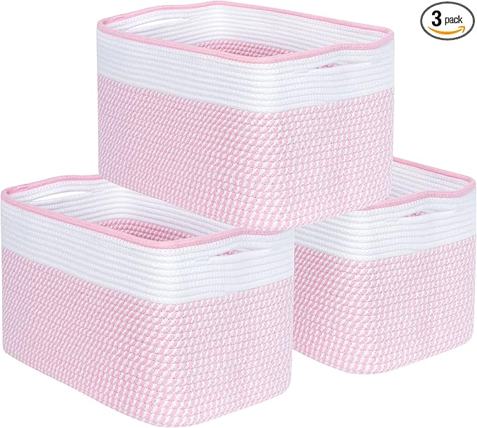 MINTWOOD Design 3-Pack Storage Baskets for Shelves, Decorative Baskets for Organizing, Woven Baskets for Storage, Book Basket, Cube Organizer, Cube Storage Bin Box, Closet Organizers, Light Pink-Ruum Studio Home
