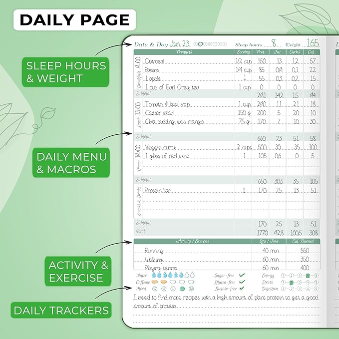 GoGirl Food Journal & Wellness Planner –– Diet & Fitness Diary – Nutrition Journal with Meal, Exercise & Weigh Loss Tracker, A5 (Forest Green)-Ruum Studio Home