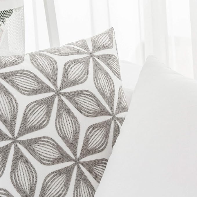 HWY 50 Grey Gray Decorative Throw Pillow Covers 18x18 Inch (1 Piece), Embroidered Cotton Farmhouse Cushion Cover Pillow Case for Sofa Couch Living Room Bed, Fashion Geometric-Ruum Studio Home