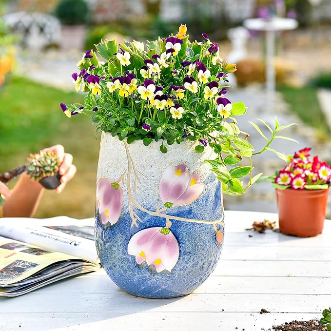 Sungmor 10.6 Inch Ceramic Succulent Plant Pot with Drainage Hole, Hand Painted Flower Pots for Plants, Unique Texture Decorative Planter for Indoor and Outdoor, Pottery Vase for Home Office Decor-Ruum Studio Home