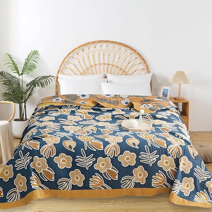 Boho Throw Blanket for Bed - 100% Pure Cotton Ultra Soft Rustic Quilt - Farmhouse Decor Bed Blankets, All Season Rustic Throw for Sofa Couch Chair(91''x 98'', Floral)-Ruum Studio Home