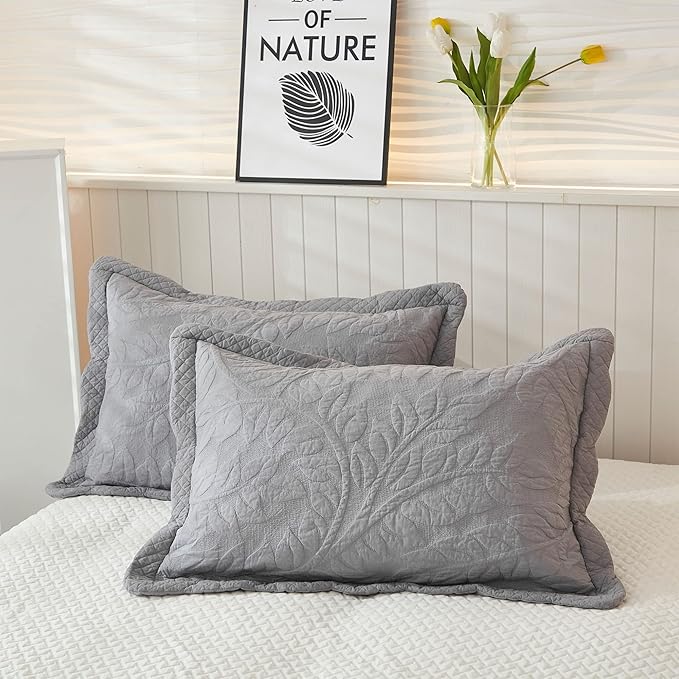 MarCielo 3-Piece 100% Cotton Oversized Bedspread Lightweight Quilt Coverlet Embroidery Farmhouse Bedding Set T0 (Light Grey, Oversized Queen (100"x106"))-Ruum Studio Home