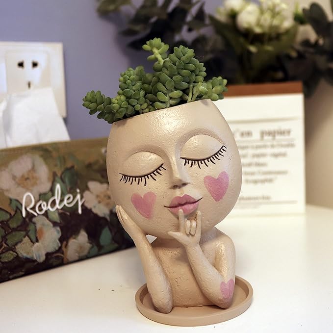 Face Flower Pots Head Planter, Cute Resin Planters for Indoor Outdoor Plants, Macetas para Plantas Unique Head Plant Pot-Ruum Studio Home