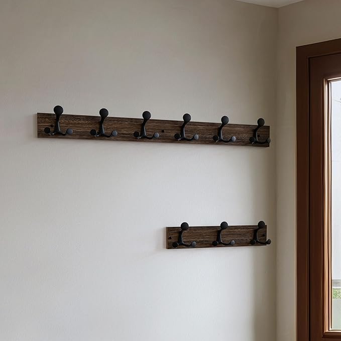 SKOLOO 36-Inch Wood Burnt Coat Rack Wall Mount with 6 Triple Hooks - Ideal for Family Entrances, Classrooms, and Pet Supplies Storage - Perfect Coat Hooks for Wall-Ruum Studio Home