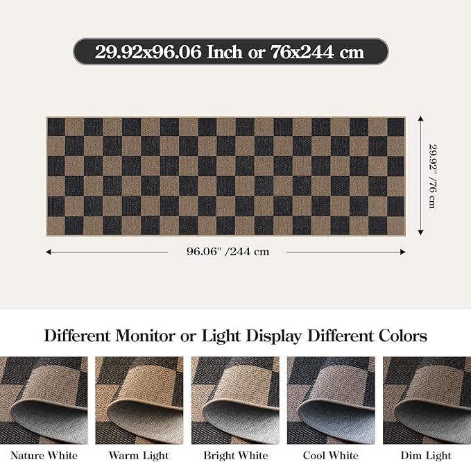Lahome Checkered Easy Jute 2x8 Runner Rug, Washable Kitchen Runner Rug Non Slip for Entryway Indoor, Checkerboard Black Indoor Outdoor Carpet for Hallway 8ft Entry Laundry Porch-Ruum Studio Home