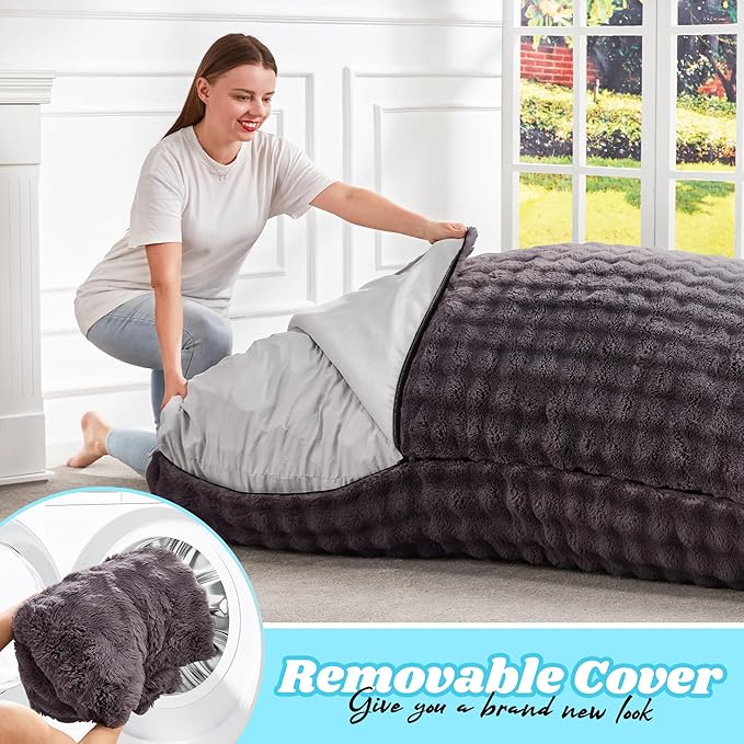 Hobestluk 3 in 1 Bean Bag Chair Giant Bean Bag Chairs for Adults with Bubble Cover Convertible Bean Bag Floor Cushion with Machine Washable Cover for Living Room (Bubble Dark Grey)-Ruum Studio Home