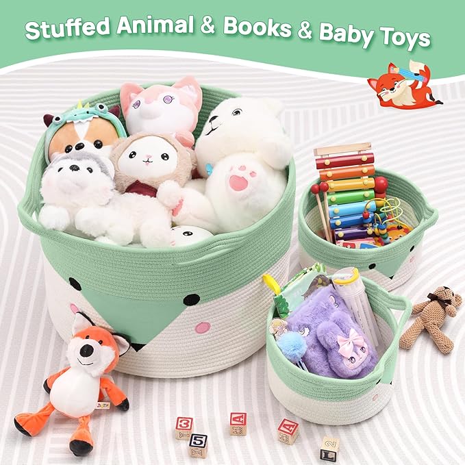 Large Baby Basket Toy Storage 3 Pack, (20"x13.8") Woven Baby Laundry Basket, Stuffed Animal Storage.-Ruum Studio Home
