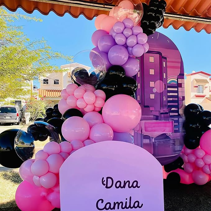 Purple Pink Black Balloons 12 Inch Pastel Pink Purple Black Latex Helium Balloon Purple Metallic Party Balloons for Girls Cartoon Anime Birthday Baby Shower Halloween Party Decorations-Ruum Studio Home