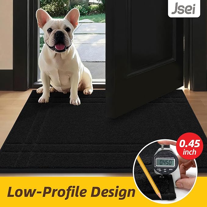JSEI Entryway Rugs Doormat 24"x36", Non-Slip Dirt Trapper Door Mats Indoor, Washable Absorbent and Stain Resist Welcome Floor Mat for Front Door, Dog Door Mat, Muddy Wet Shoes & Paws, Black-Ruum Studio Home