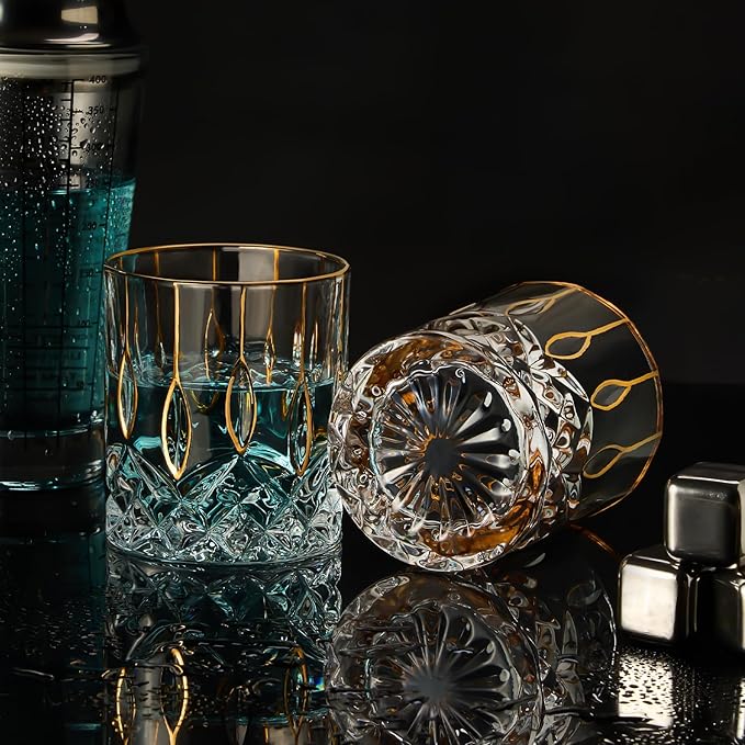 Gold Rim Whiskey Glasses Set of 2,Crystal Old Fashioned Glasses-Luxury Gold Collection,Perfect for Scotch Bourbon Rocks Cognac Vodka Gin Tequila Rum Liquor,Whiskey Gifts for Men-Ruum Studio Home