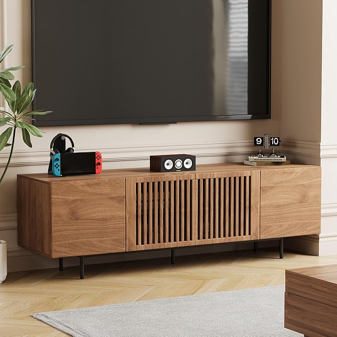 Mid Century Modern TV Stand for 70 Inch TVs, 70.87" Walnut Console with Ample Storage – Stylish Entertainment Center for Living Room or Bedroom-Ruum Studio Home