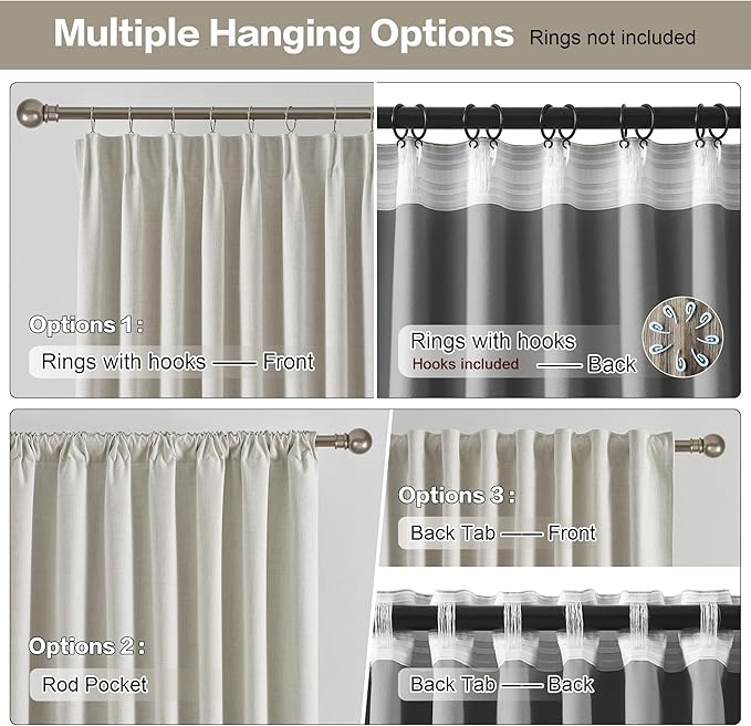 RAIN CITY Natural Birch Blackout Curtains 84 Inch Long 2 Panel Set, Boho Farmhouse Linen Drapes for Living Room Darkening/Thermal/Noise Reduction Textured 7ft Hook Included Off White 50" x 84"-Ruum Studio Home