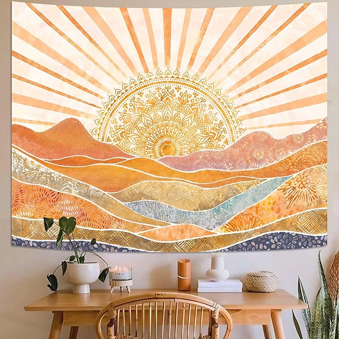 Lunerfex Bohemian Mandala Sunrise Wall Tapestry, Abstract Mountain Scenery Tapestries for Home Decor, Boho Tapestry 80x60 Inch-Ruum Studio Home