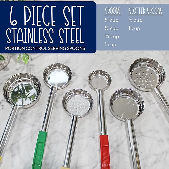 Darware Portion Control Serving Spoons (6-Piece Ladle Set); w 1/4 Cup, 1/2 Cup, 3/4 Cup & 1 Cup (2, 4, 6, 8 oz) & 1/2 & 1 Cup Utensils/Spoodles-Ruum Studio Home