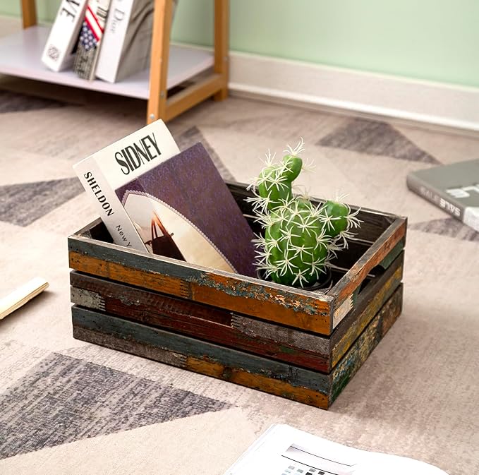 TIMRIS Set of 3 Rustic Distressed Wood Nesting Crates, Farmhouse Decorative Wooden Storage Boxes, Large Vintage Reclaimed Wood Baskets for Display (Random)-Ruum Studio Home