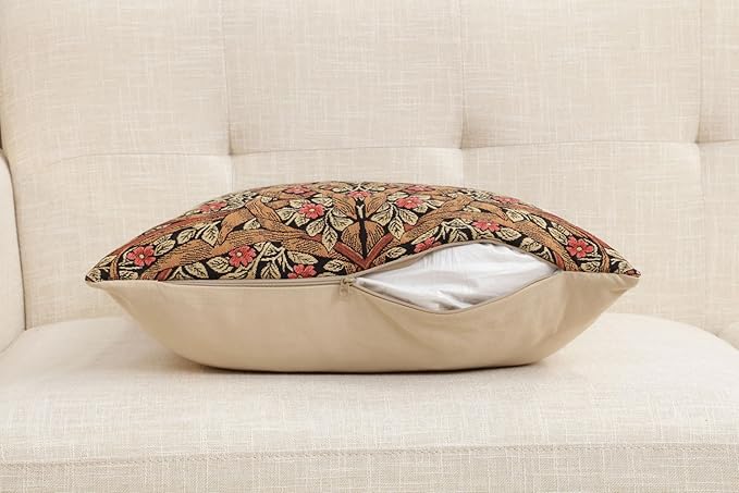 Charlotte Home Furnishings Pimpernel Tobacco Brown Floral Throw Pillow Cover 18” x 18” – Botanical Tapestry Cushion Cover for Sofa or Bed | Jacquard Woven in Europe | Insert Not Included-Ruum Studio Home