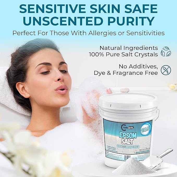 Epsom Salt Bath Soak 45 lb Bucket – Unscented, Pure Epsom Salt Bulk Crystals, Magnesium Sulfate for Full Body or Foot Soaks, Resealable Container with Scoop for Home Bath Use-Ruum Studio Home