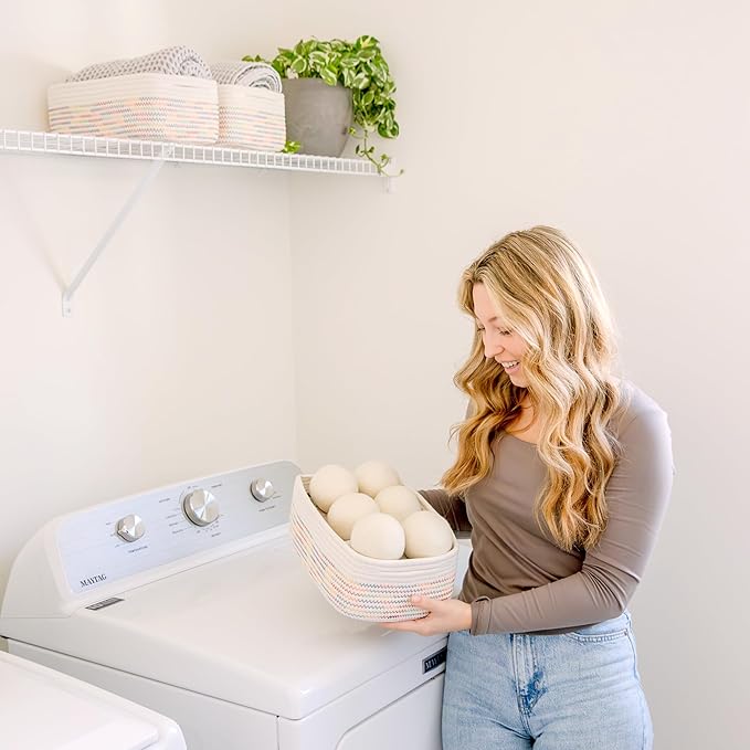 NaturalCozy 11.8"x8"x4.5” Rectangle Storage Baskets for Shelves 3 Pack | Cotton Rope Woven Small Baskets for Organizing | Small Storage Bins for Nursery, Bathroom, Closet, Shelf, Decorative, Gift-Ruum Studio Home