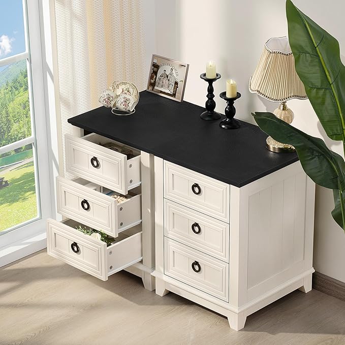 Farmhouse Night Stand Set of 2, 18" End Table with 3 Drawer Metal Handle, Dresser for Bedroom, Sofa Bed Side Table Chest of Drawers,Wood Nightstand Cabinet for Organizer, Living Room-White-Ruum Studio Home