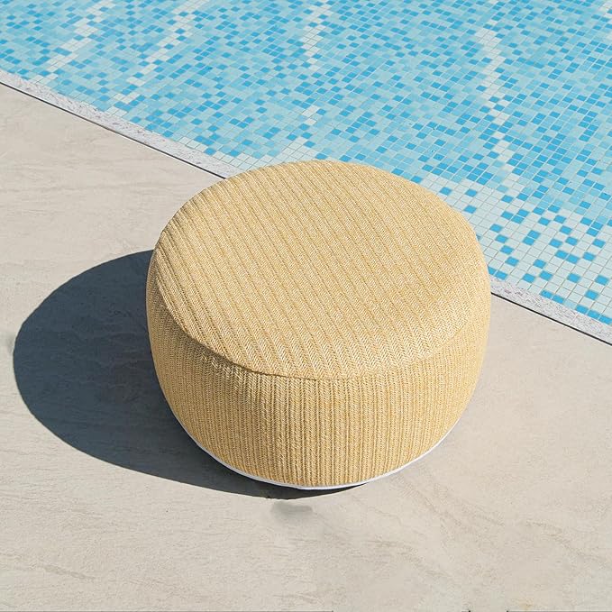 Outdoor Inflatable Ottoman with Air Pump, Fade-Resistant Patio Footrest Stool D21”x H9”, Round Pouf Ottoman with Portable Handle Suitable for Garden, Camping, Bedroom, Living Room-Ruum Studio Home