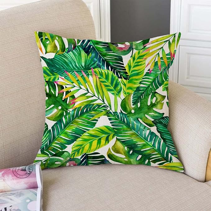 TSSOHU Orange Leaves Outdoor Throw Pillow Cover - Green Tropical Palm, Banana Leaves Decorative Cushion Cases - Farmhouse Style Home Decor for Couch - 18x18 inch-Ruum Studio Home