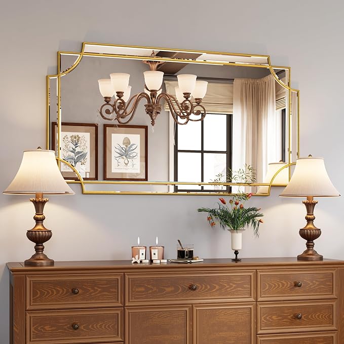 Kelly Miller 28"x50" Large Gold Mirror for Wall, Modern Elegant Decorative Mirror Rectangular Vanity Mirror Beveled for Bathroom Living Room Bedroom Farmhouse Fireplace Entryway Hallway-Ruum Studio Home