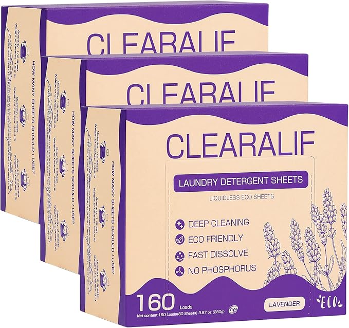 CLEARALIF Laundry Detergent Sheets, Lavender,Up to 480 Loads - Great For Travel,Apartments, Dorms,Laundry Detergent Strips Eco Friendly & Hypoallergenic (Pack of 3)-Ruum Studio Home