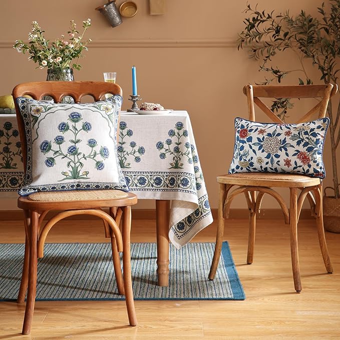 patdrea Designer Floral Linen Throw Pillow Covers,Blue French Cottage Flower Pattern Decorative Pillowcases Cushion for Bed Living Room Outdoor Car,Pack of 4-Ruum Studio Home