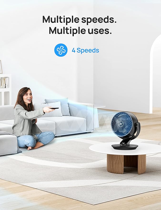 Dreo Fan for Bedroom, 13-Inch Oscillating Table Air Circulator Fan for Whole Room, 120° Tilt Adjustment, 28dB Ultra-Quiet, 70ft Powerful Airflow, 4 Speeds Desk Fans with Remote for Home, Office-Ruum Studio Home