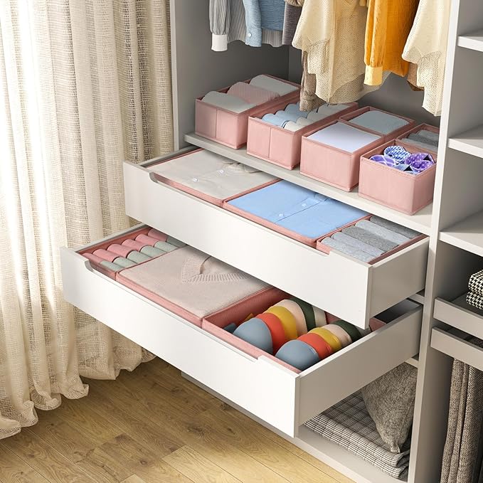DIMJ Drawer Organizer Clothes 15 Pack - Foldable Dresser Organizer for Nursery, Bedroom, Closet - Pink Dividers for Baby Clothes, Underwear, Clothing, Sock, Belt, Tie-Ruum Studio Home