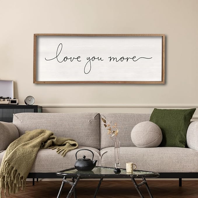 Love You More Sign 32''×12'' Master Bedroom Above Over Bed Wall Decor Modern Farmhouse Large Vintage Wood Framed Hanging Over Bed Bedside Wall Art (Wood)-Ruum Studio Home
