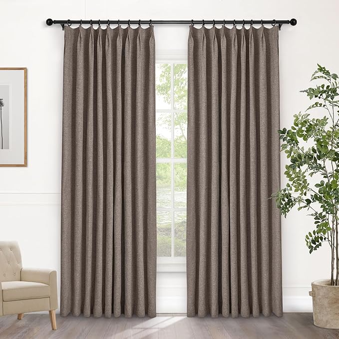 Macochico Pinch Pleated Full Blackout Curtains for Bedroom Living Room Light Coffee Linen Curtains Thermal Insulated and Noise Reducing Window Panels with Tieback Shabby Chic Decor 84”Wx84”L 1 Panel-Ruum Studio Home
