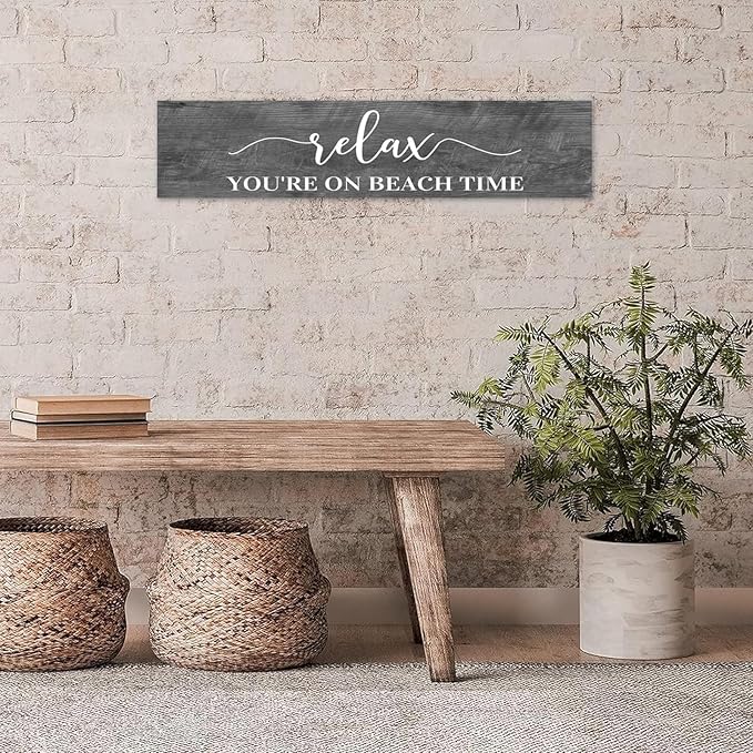 Generic Funny Wood Sign Relax You're On Beach Time Rustic Wooden Hanging Sign Home Farmhouse Kitchen Wall Decoration 16 x 4 Inch-Ruum Studio Home