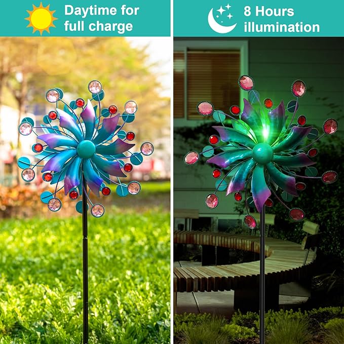 Solar Wind Spinner, 60.63 Inch Outdoor Metal Stake Yard Spinners, Solar Powered Multi-Color LED Glass Ball with Kinetic Wind Sculpture Spinner Windmills for Outdoor Lawn & Garden Decoration-Ruum Studio Home