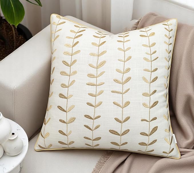 VAGMINE Embroidered Lollipop Pillow Cover - 18x18 Inches Square - 100% Cotton Ivory Decorative Cushion Cover - Sophisticated Embroidery - Neutral Aesthetic for Sofa, Couch, Bed, Living Room-Ruum Studio Home