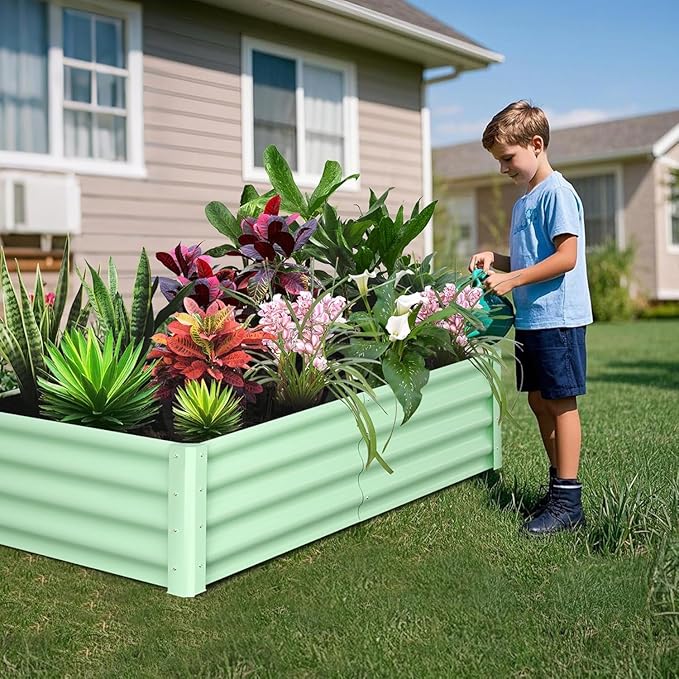 6x3x1ft Large Outdoor Planter Boxes Kit Set of 2, Galvanized Raised Bed Planter with Open-Ended Base Design, Elevated for Outdoor Plants, Durable Raised Bed for Gardening,Green-Ruum Studio Home