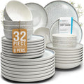 Stoneware dinnerware set 8 persons 32 pcs - Mediterranean dinnerware set, dishwasher, microwave and scratch resistant - Bowl and plate set - Dinnerware Pure Living Light Beige…-Ruum Studio Home