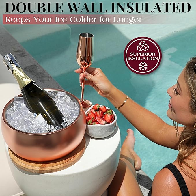 Gusto Nostro 4.1L Insulated Ice Bucket with Lid and Tongs, Double Wall Stainless Steel Ice Bucket Large, BPA Free Ice Bucket for Cocktail Bar, Keeps Champagne, Wine, Beer Chill for Parties (Rose)-Ruum Studio Home