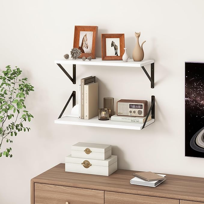 Fun Memories 20 Inch Floating Shelves for Wall, White Bathroom Shelves Set of 2, 10 Inch Deep Wall Shelf for Bedroom, Kitchen, Large Home Decor Shelves Farmhouse Storage Shelf-Ruum Studio Home