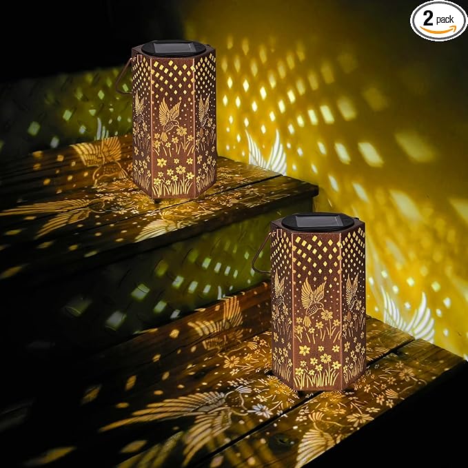 2 Pack Hummingbird Solar Lanterns Outdoor Waterproof - Birthday Gifts for Women, Men, Mom, Solar Lights Outdoor Hanging Garden Decor for Outside, Patio, Outdoor, Yard, Lawn, Balcony-Ruum Studio Home