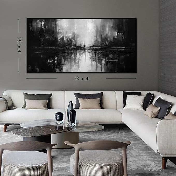 Abstract Painting Canvas Wall Art Living Room Black Wall Decor for Bedrom Home Office Decor Large Picture Frames for Wall 29 x 58 Inch-Ruum Studio Home