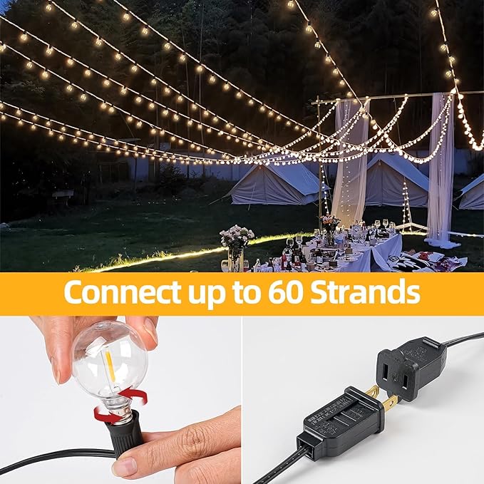 25FT G40 LED Outdoor String Lights with 12+1 Bulbs, E12 Socket, 2700K Warm White, Commercial Grade Weatherproof & Connectable for Garden, Patio, Backyard, Bistro, Porch, Deck, Gazebo, Camping, Party-Ruum Studio Home