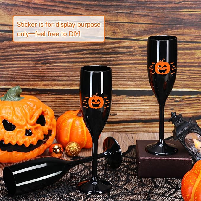 XUWAIDSGN Acrylic Champagne Flutes Toasting Glasses Unbreakable Mimosa Bar Reusable Wine Glasses Vintage Champagne Flutes Stemmed Drinking Cups 5.4 OZ for Christmas Birthday (24, Black)-Ruum Studio Home